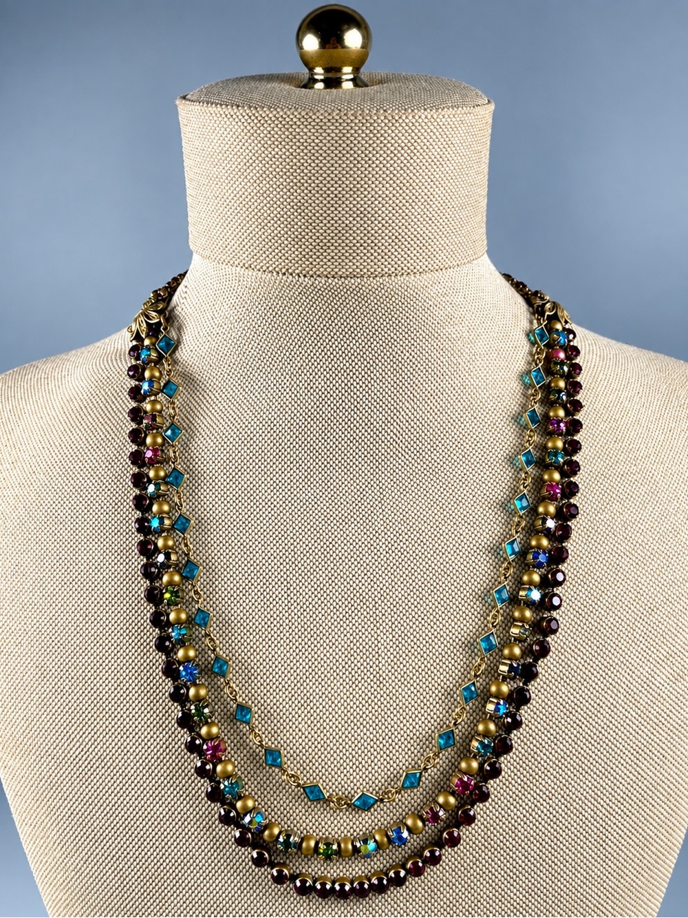 Sorrelli “Daydream” Triple Strand Statement Necklace in Golden Antique Brass